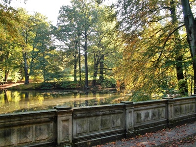Blick auf Teich im Schlosspark Albrechtsberg
