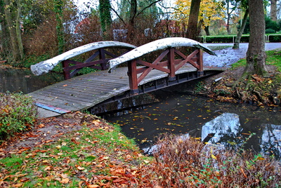 Holzbrücke im Herbst