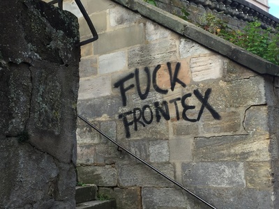 Graffiti: "Fuck Frontex" - gesehen in Bamberg / Pressefoto: Alexander Hauk