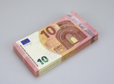 10-Euro-Scheine gestapelt, Geldscheine, Geldstapel