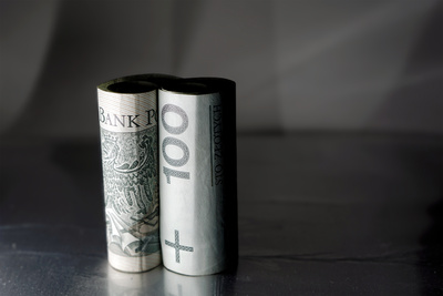 Geldrotation: Zloty-Banknoten im Zentrum