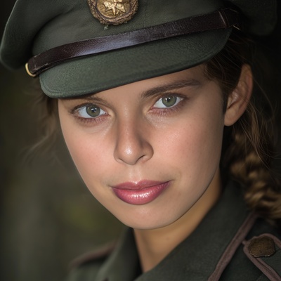 Porträt einer jungen Frau in Militäruniform