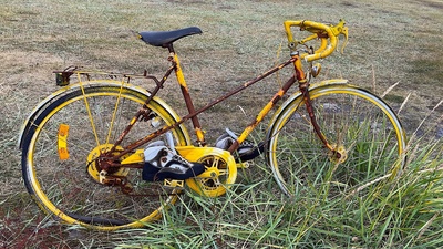 altes Fahrrad mit Schuhen