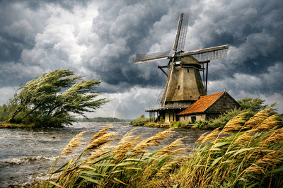 Windm&uuml;hle im Gewittersturm