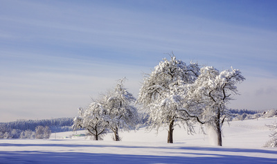 Neuchnee und blauer Himmel