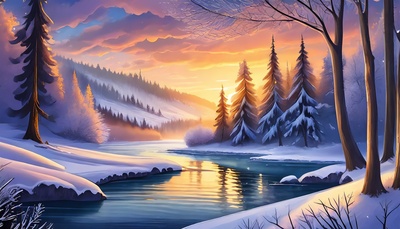 Schneelandschaft am Abend