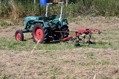 Deutz mit Heuwender im Einsatz